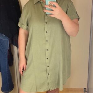 Sage Green Button-Up Shirt Dress